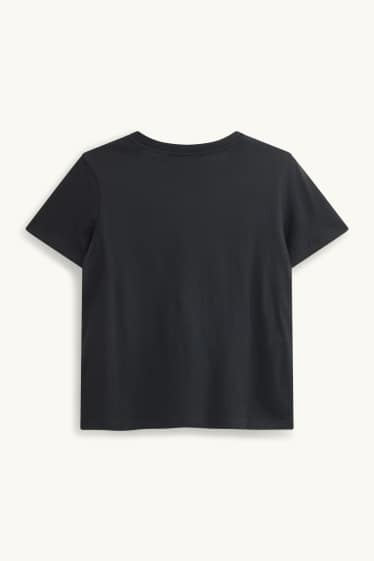 Dames - T-shirt - regular fit - glanseffect - zwart