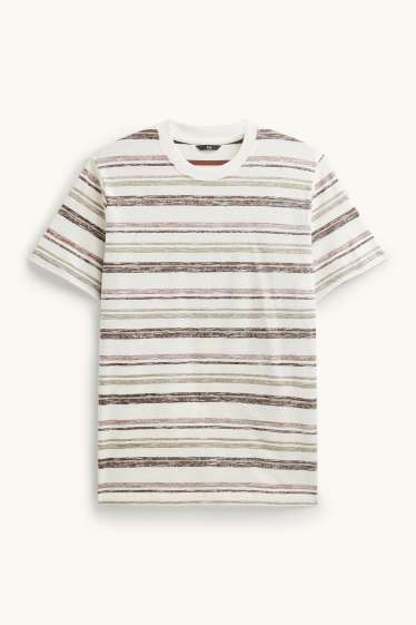 Hommes - T-shirt - regular fit - à rayures - beige / marron