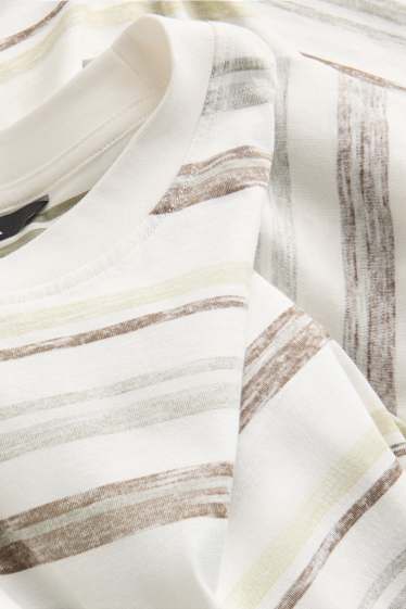 Hommes - T-shirt - regular fit - à rayures - beige / vert