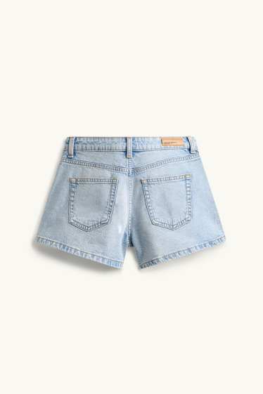 Children Girls - Denim shorts with rhinestones - light blue
