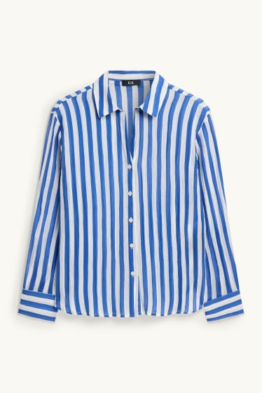 Kobiety - Bluzka z dekoltem w serek - w paski - z fakturą - niebieski / biały