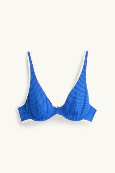 Women - Underwire bikini top - ribbed - blue