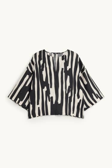 Donna - Blusa - misto lino - fantasia - nero / beige