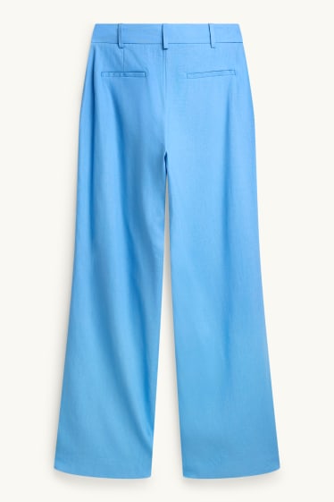 Donna - Pantaloni business - vita alta - gamba ampia - misto lino - blu