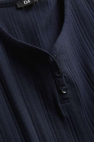 Damen - Henley-Shirt - Regular Fit - gerippt - dunkelblau