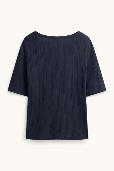 Damen - Henley-Shirt - Regular Fit - gerippt - dunkelblau