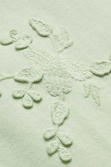 Donna - T-shirt - regular fit - ricamata - a fiori - verde chiaro