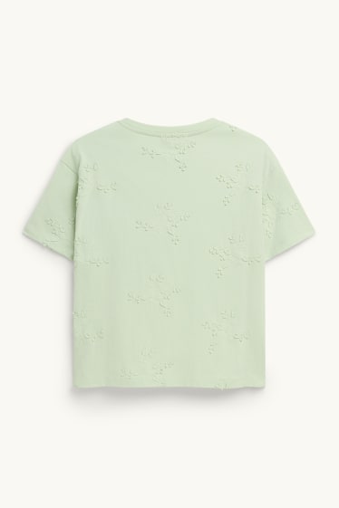 Donna - T-shirt - regular fit - ricamata - a fiori - verde chiaro