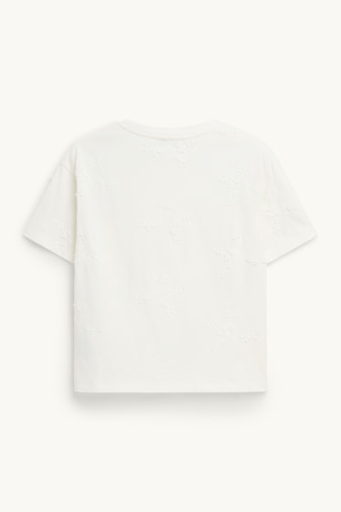 Donna - T-shirt - regular fit - ricamata - a fiori - bianco