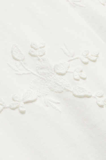 Donna - T-shirt - regular fit - ricamata - a fiori - bianco