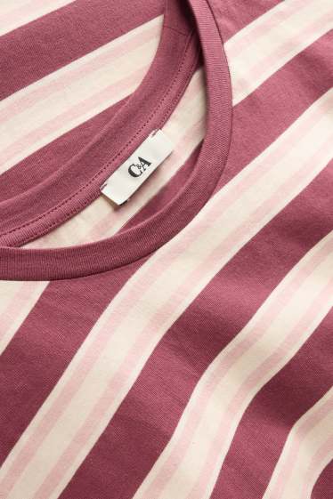 Damen - T-Shirt - Oversized - gestreift - weiß / rot