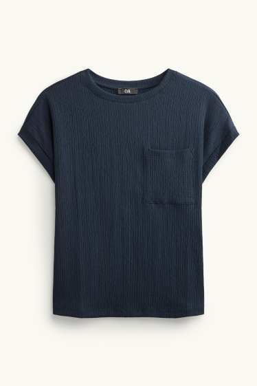 Dames - T-shirt - relaxed fit - met structuur - donkerblauw