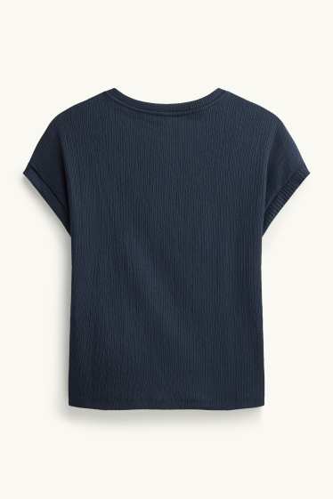 Dames - T-shirt - relaxed fit - met structuur - donkerblauw