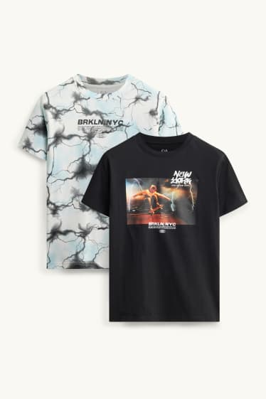 Kinder Buben - Kurzarmshirt - blau  / schwarz