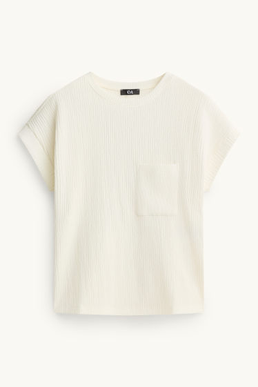 Dames - T-shirt - relaxed fit - met structuur - wit