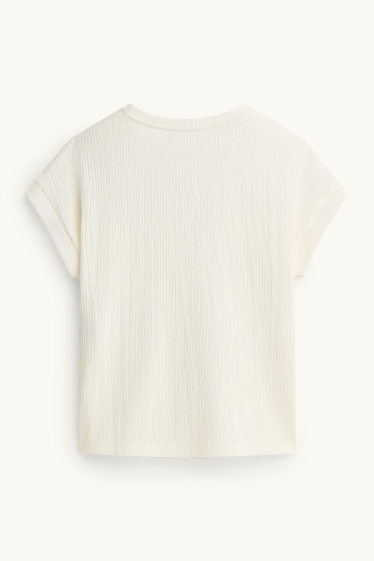 Dames - T-shirt - relaxed fit - met structuur - wit