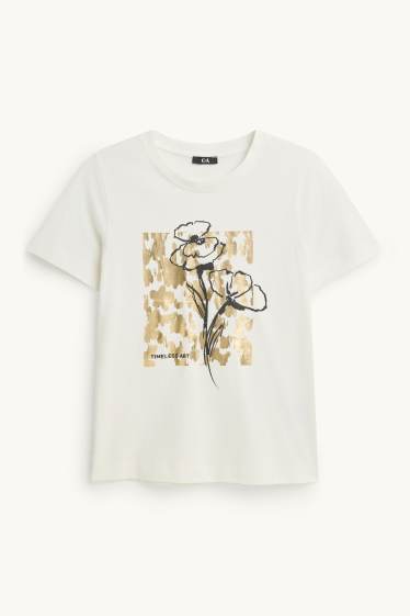 Dames - T-shirt - regular fit - glanseffect - wit