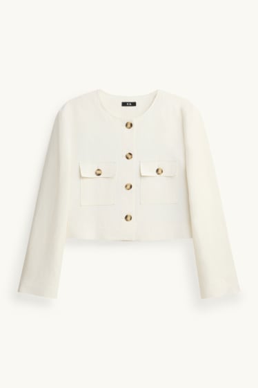 Mujer - Americana crop con parte de lino - slim fit - blanco