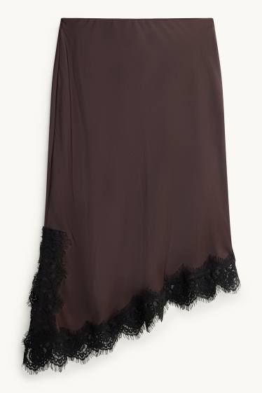 Donna - Gonna di raso - marrone scuro