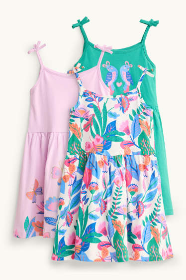 Kinderen: meisjes - Set van 3 - vogeltje en vlinder - jurk - gekleurd