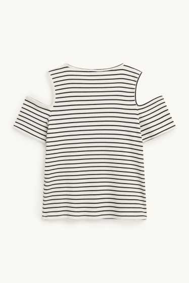 Enfants filles - Lot de 3 - T-shirts - finition côtelée - noir / blanc