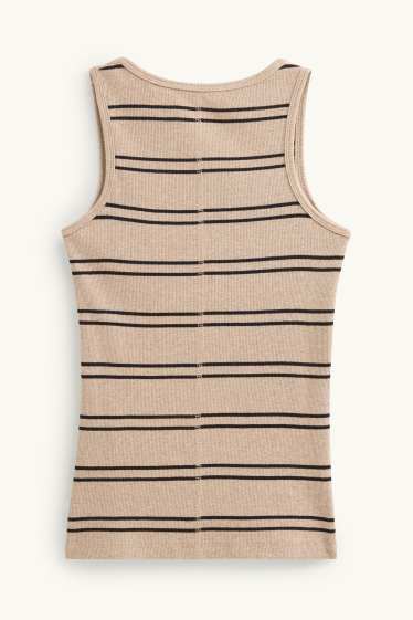 Donna - Top - a coste - a righe - marrone chiaro