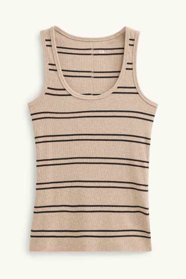Donna - Top - a coste - a righe - marrone chiaro