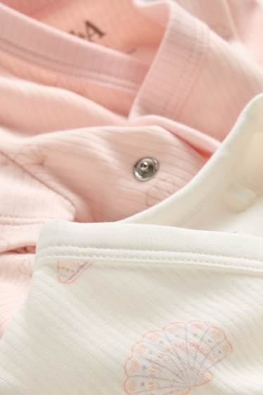 Bébés filles - Lot de 2 - coquillage - body croisé bébé - finition côtelée - blanc / rose