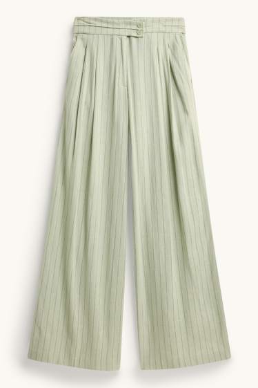 Femei - Pantaloni de stofă - talie medie - wide leg - structurați - verde deschis