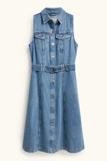 Femei - Rochie tip bluză din denim cu curea - albastru