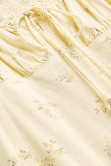 Mujer - Vestido con abertura - de flores - fruncido - amarillo