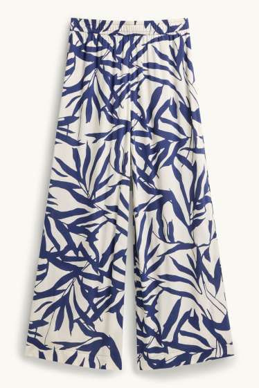 Femmes - Pantalon en toile - high waist - wide leg - à motif - bleu / blanc