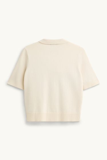 Dames - Gebreid poloshirt - regular fit - crème wit