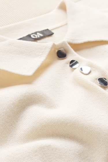 Dames - Gebreid poloshirt - regular fit - crème wit