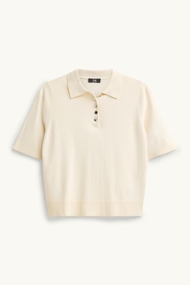 Dames - Gebreid poloshirt - regular fit - crème wit
