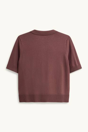 Dames - Gebreid poloshirt - regular fit - bruin