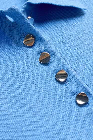 Dames - Gebreid poloshirt - regular fit - blauw