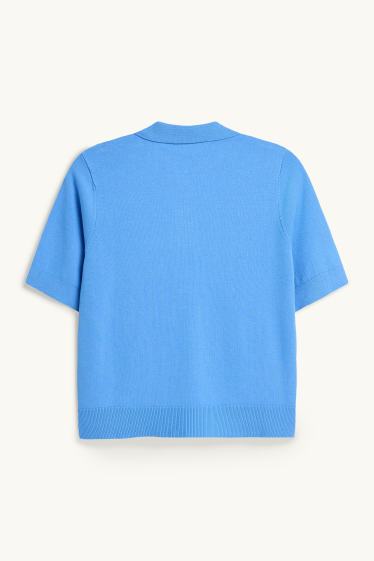 Dames - Gebreid poloshirt - regular fit - blauw