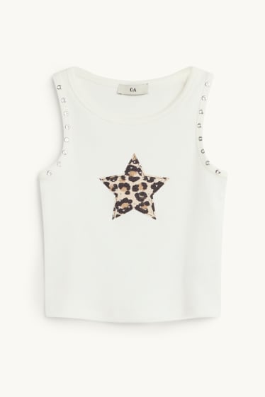Children Girls - Star - top - ribbed - white