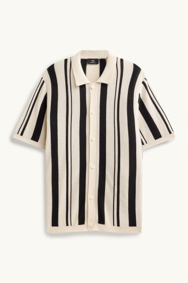 Uomo - Camicia lavorata a maglia - relaxed fit - collo all'italiana - a righe - nero / beige