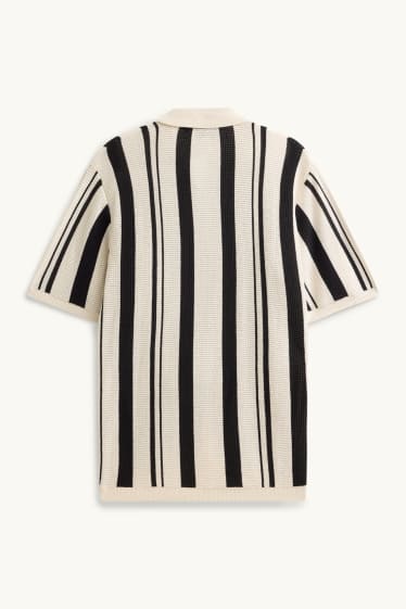 Uomo - Camicia lavorata a maglia - relaxed fit - collo all'italiana - a righe - nero / beige