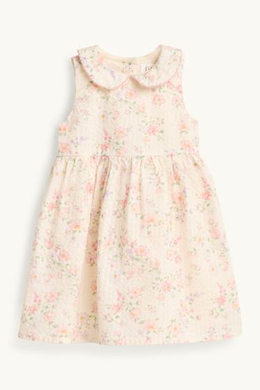 Baby Mädchen - Blümchen - Baby-Kleid - strukturiert - cremefarben