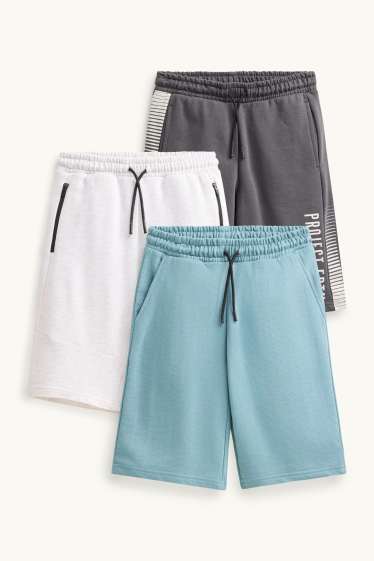 Enfants garçons - Lot de 3 - shorts en molleton - gris / turquoise