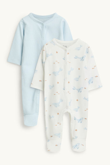 Baby: jongens - Set van 2 - walvis - babypyjama - wit / lichtblauw
