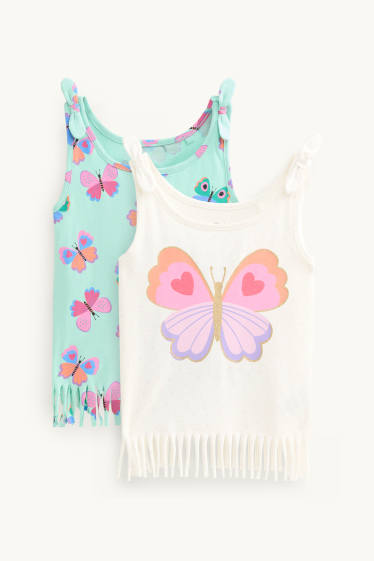 Enfants filles - Lot de 2 - papillon - haut - blanc / turquoise