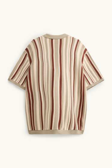 Heren - Gebreid overhemd - regular fit - reverskraag - gestreept - bruin