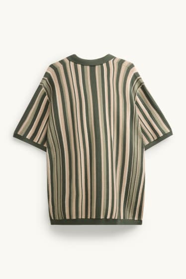 Heren - Gebreid overhemd - regular fit - reverskraag - gestreept - kaki