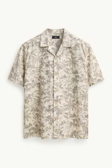 Home - Camisa - relaxed fit - coll solapa - amb motiu - crema