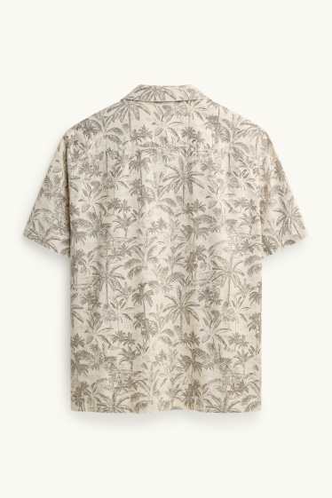 Home - Camisa - relaxed fit - coll solapa - amb motiu - crema