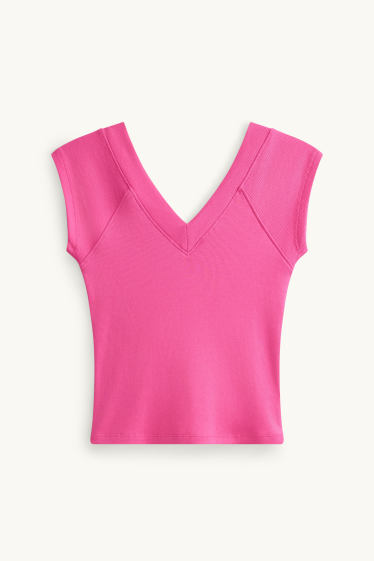 Damen - T-Shirt mit V-Ausschnitt - Slim Fit - pink